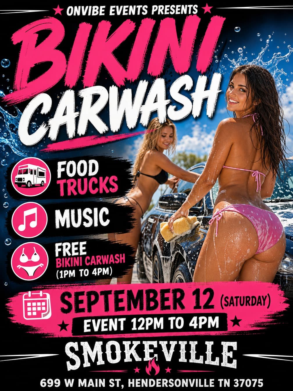 Official ONVIBE Bikini Carwash flyer for Hendersonville